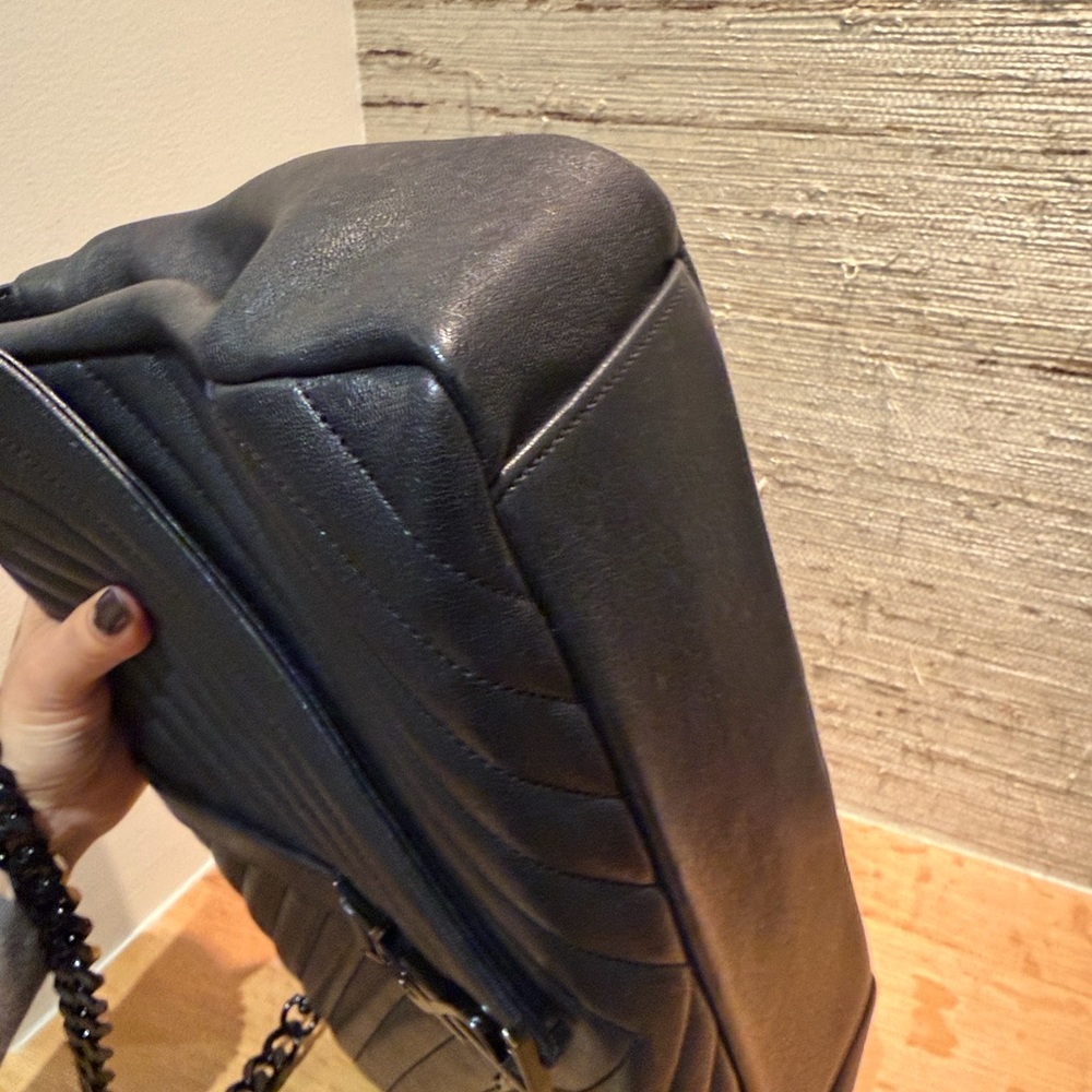 Saint Laurent “College” Large Matelassé Chevron YSL Leather Bag – Black-on-Black - Picture 10 of 14